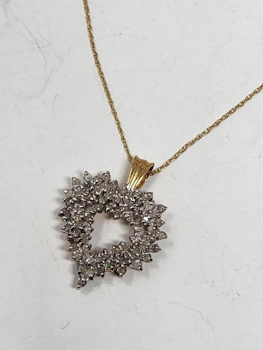 10K Gold 1 Carat Diamond Cluster Heart Shaped Necklace